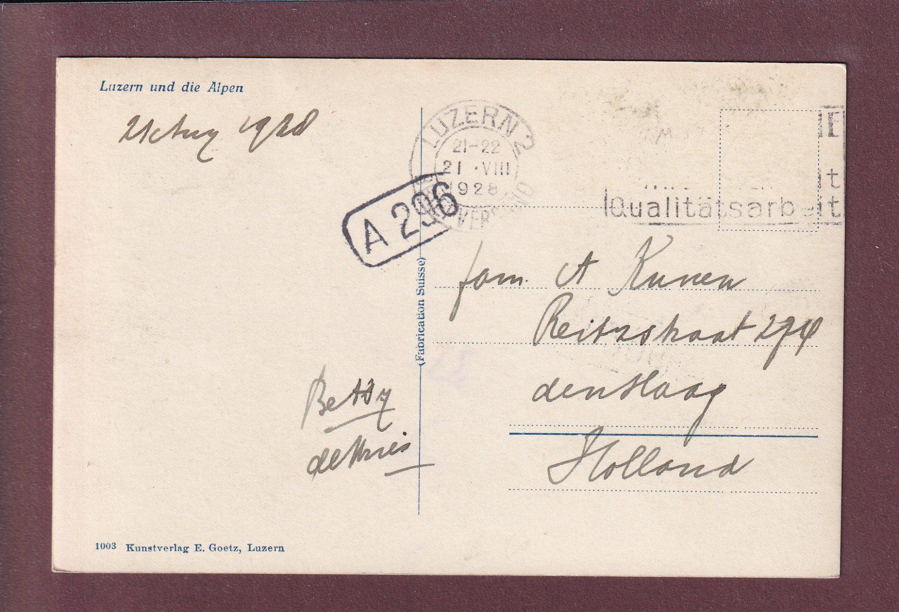 Ansichtskarten: LUZERN - Hofkirche - 1928 – Gebraucht aus Pully von nicecards 1
