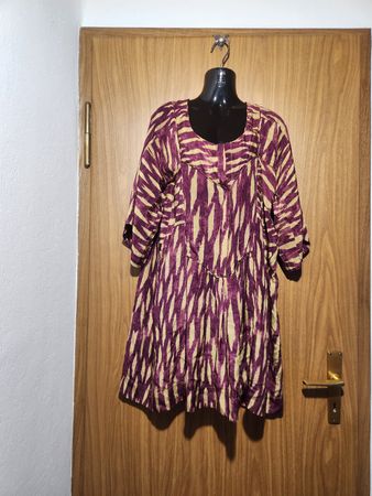Robe tunique soie  à motifs violet et beige taille L