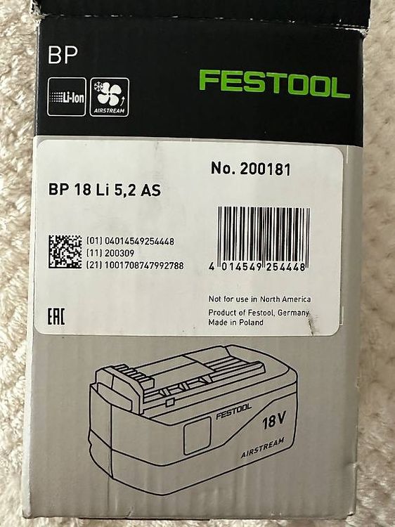 FESTOOL 200181 - Battery pack BP 18 Li 5,2Ah AS - Mister Worker