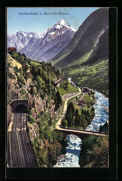 Cartes postales: AK Wassen, Gotthardbahn und Reuss – D'occasion à Berlin par bartko-reher