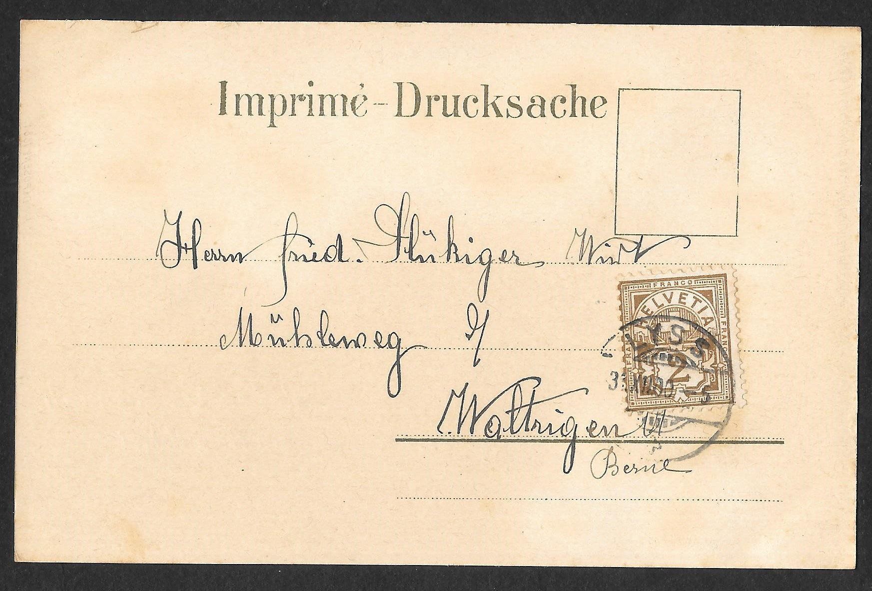 Cartoline postali: Lyss farbige Winter-Lithografie 4 Bilder Bahnhof Post etc. – Usato da Olten venduto da clotaldi 1