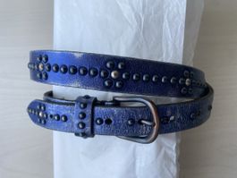 🔵Ledergürtel 🔵blau/ silber 100 cm