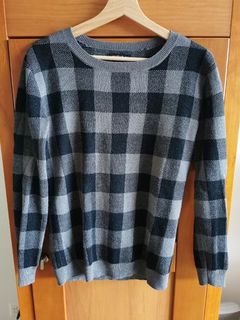 Karierter Pullover Gr. XS schwarz/grau