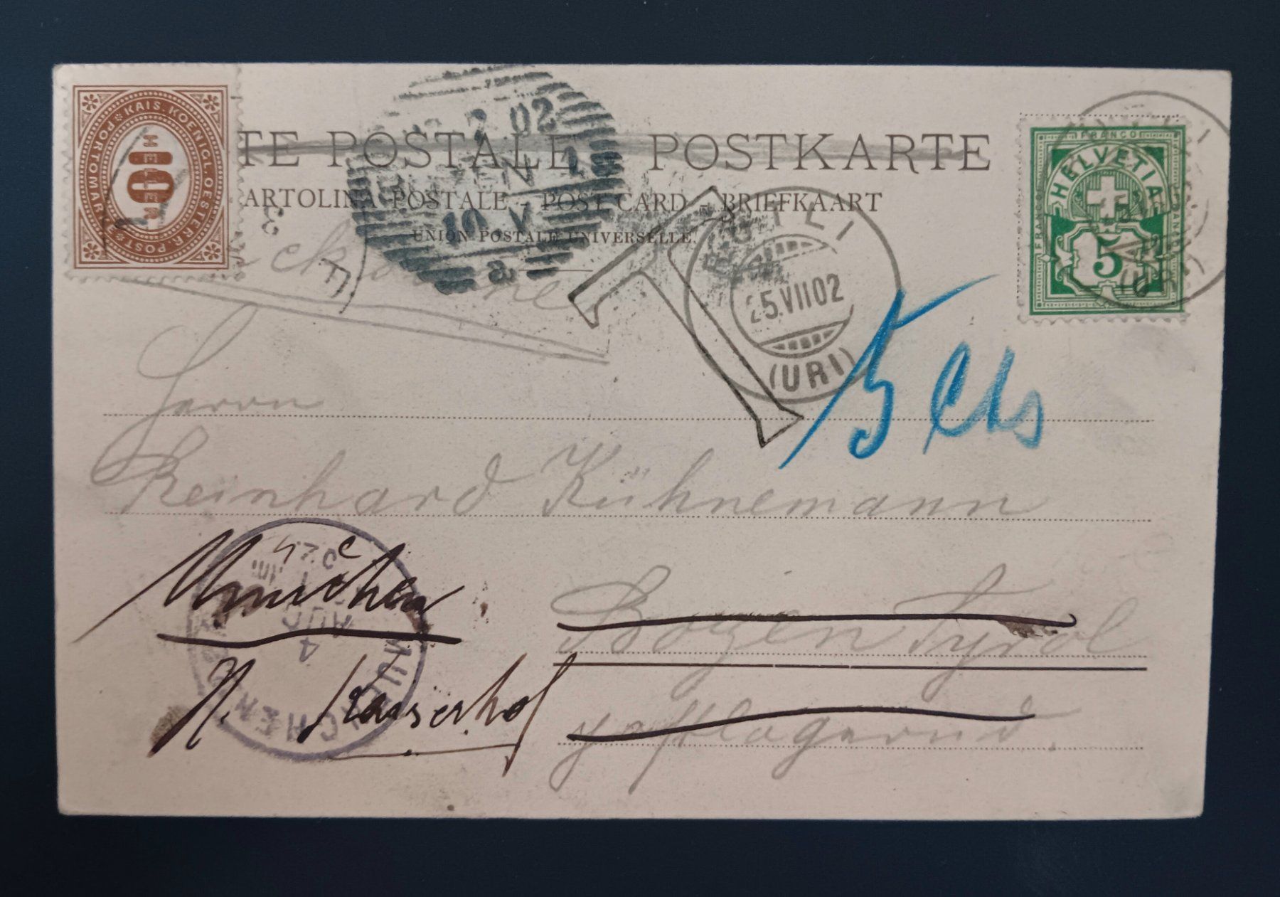 Cartoline postali: HOTEL SONNENBERG IN SEELISBERG ANSICHTSKARTE 1902 – Usato da Holderbank AG venduto da DINOS-PHILA 1