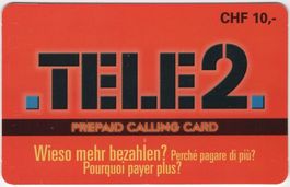 10 CHF TELE 2 - seltene Prepaid Telefonkarte