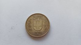 5 Franken Schweiz 1932 Silbermünze (835 Silber) 