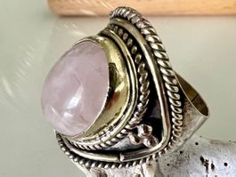 Vintage Silberschmiede Ring 925 grosser Rosenquarz Cabochon