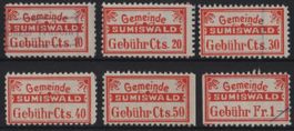 10 Cts. - 1 Fr. Fiskalmarken Serie der Gemeinde SUMISWALD