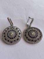 Ohrringe Silber rund mit weissen und schwarzen Steinen neu