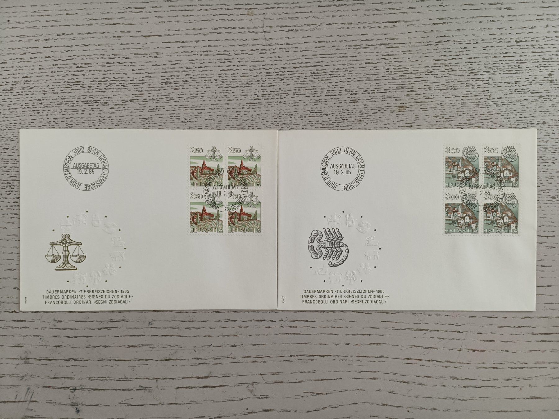 Tutti i francobolli: 1985 FDC Sternzeichen Viererblocks – Nuovo (secondo la descrizione) da Dübendorf venduto da goeggi79