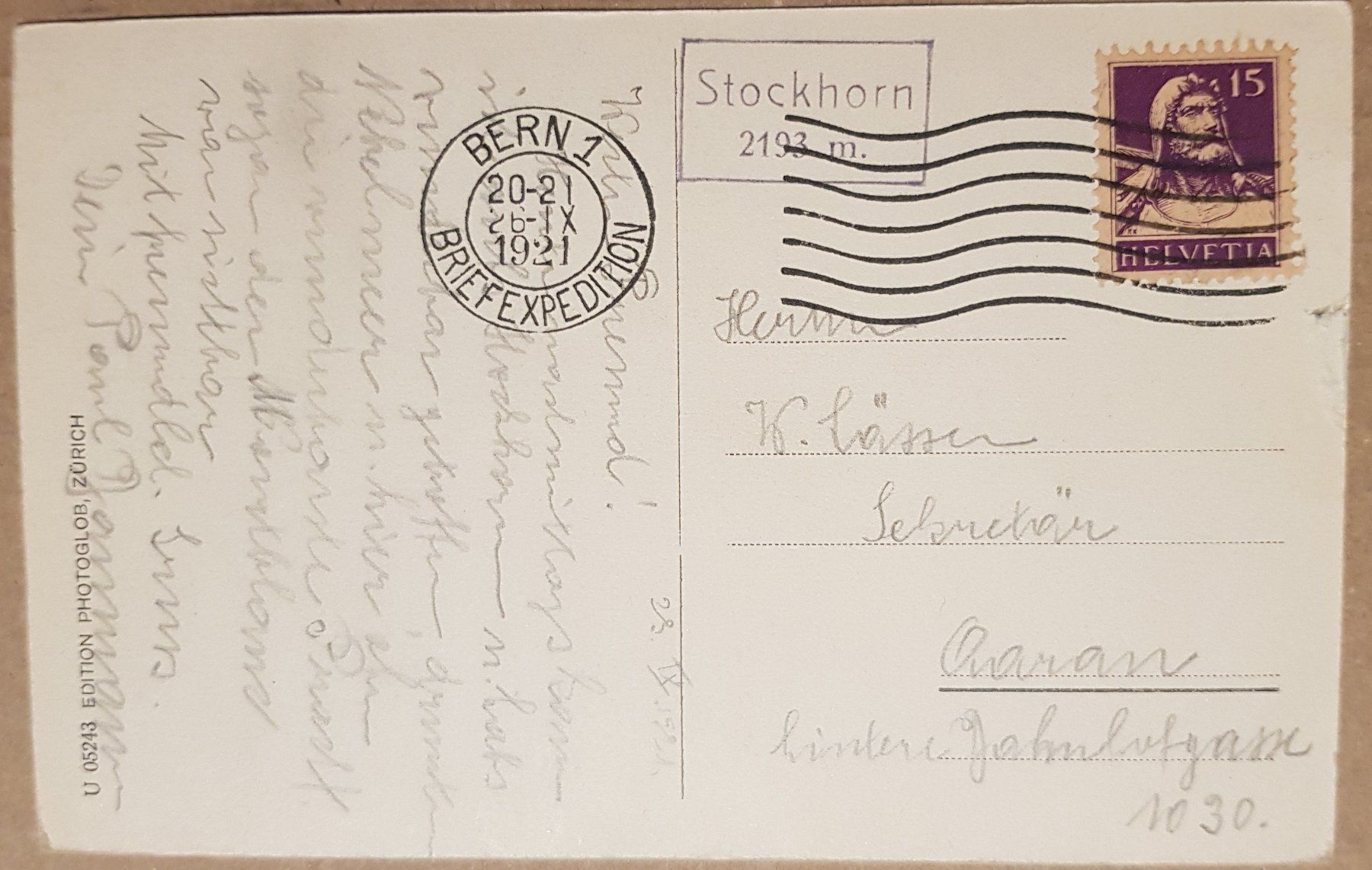 Cartoline postali: Stockhorn 1921 – Usato da Melchnau venduto da Fishel 1