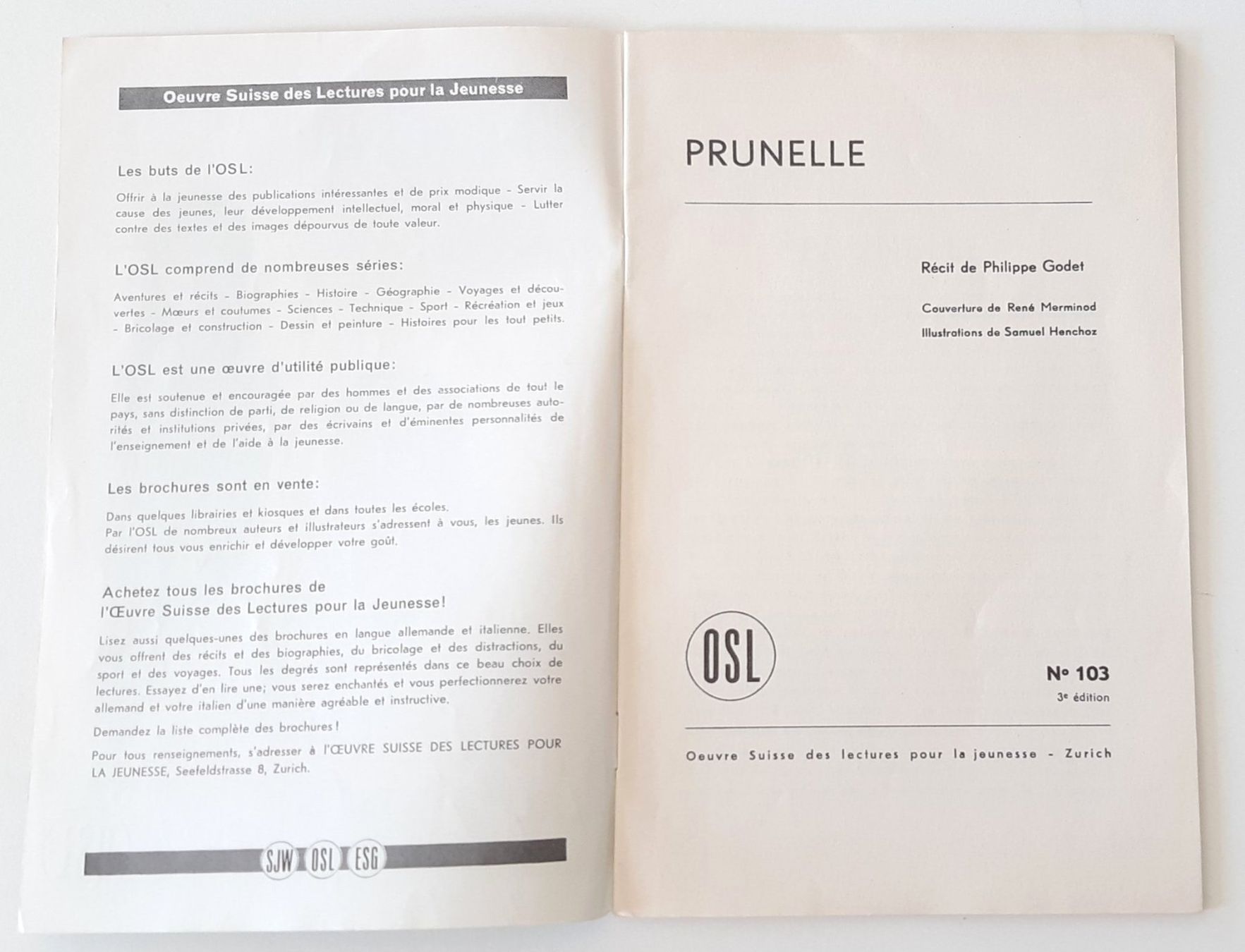 Libri: Prunelle - Brochure OSL no 103 – Usato da Savagnier venduto da Marderuth 2
