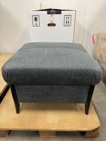 Hocker / Fussschemel mit grau/blauem Stoff, schönes Muster
