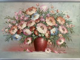 104 cmbreit x74 cm hoch Ölgemälde Blumenstrauss in Vase