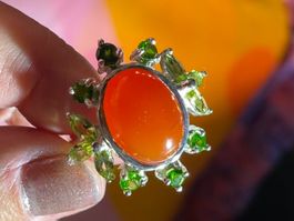 ⚫️ Carnelian Ring 925 S Silver Peridot Green Garnet Size 58