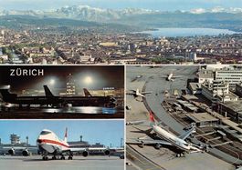 Flughafen Zürich Mehrbildkarte gelaufen 1985 ab Dübendorf