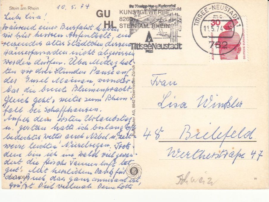 Cartoline postali: Stein am Rhein 1974 – Usato da Bürglen TG venduto da StampGraf 1