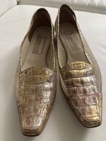 Elegante Leder-Asper Slipper, Gr. 38.5, Gold Kroko Optik✨
