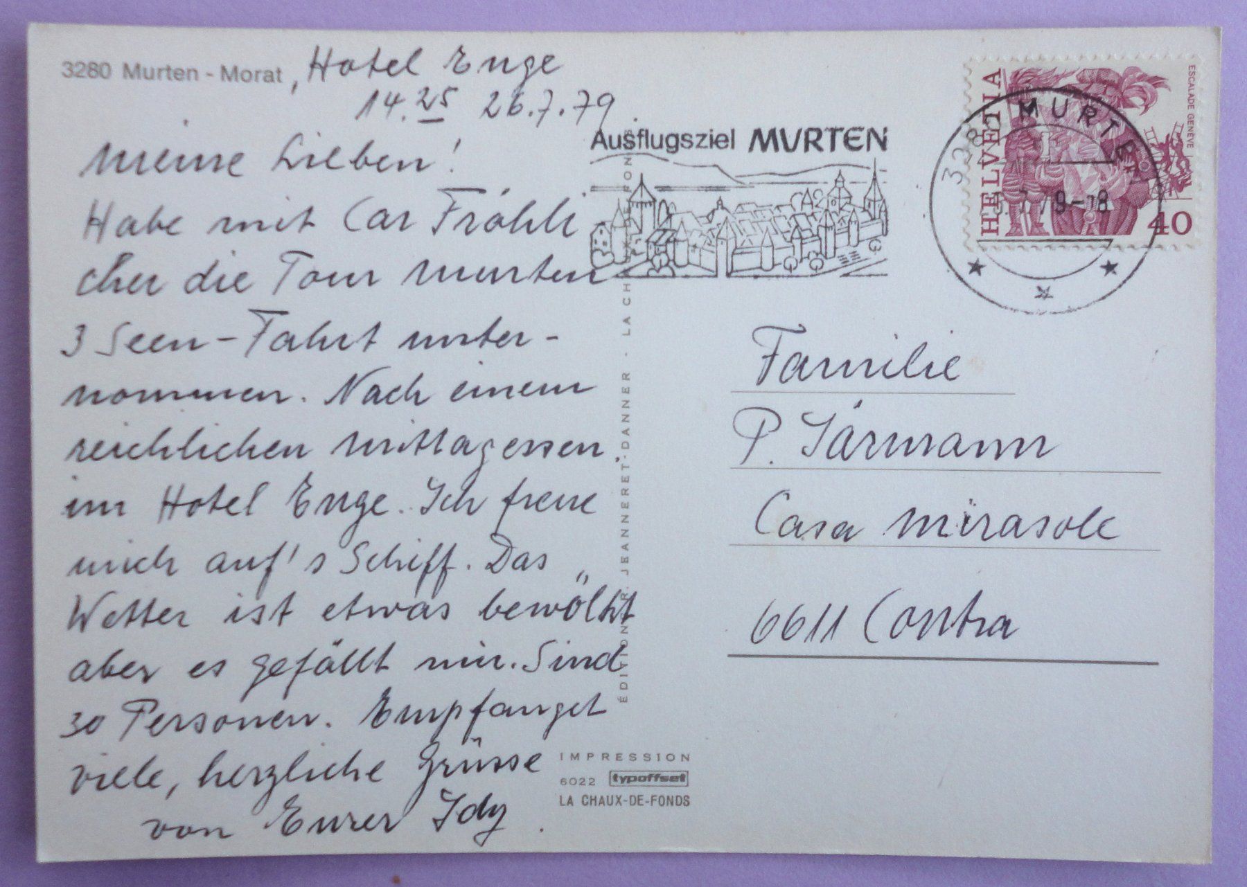 Cartoline postali: Murten - Morat – Usato da Fétigny venduto da Billy2miny 1