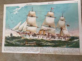 Meerschiff Schiff Vintage Schaubild 1923 antike Buchseite