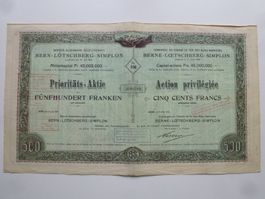 Prioritäts-Aktie 1906 + Berner Alpenbahn Gesellschaft - BLS
