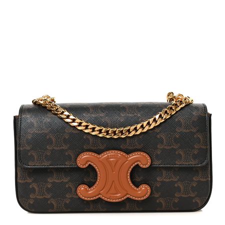 Celine Triomphe Canvas Chain Shoulder Bag Tan 