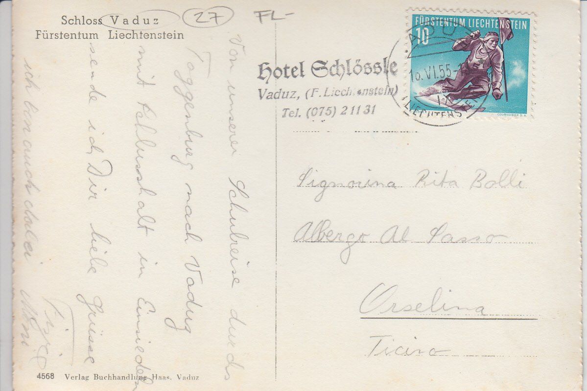 Cartoline postali: Vaduz   FL   -   Schloss       um 1955 – Usato da Brig venduto da Valcards54 1