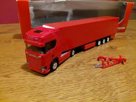 Herpa Scania CS rot mit Kühlauflieger in rot 1:87