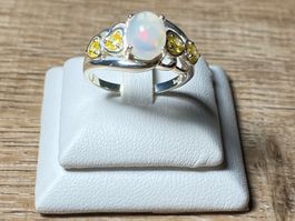 Opal + Gelber Saphir Ring 💎✨ Silber 925 vergoldet RB196