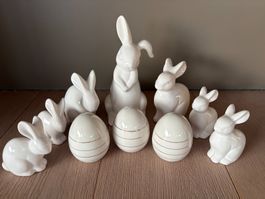 Grosse Keramik-Hasenfamilie inkl. 3 Eier, 10-teilig, Deko