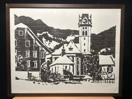 Holzschnitt „Pfarrkirche Alpnach Dorf“ – signiert Mauna 86,