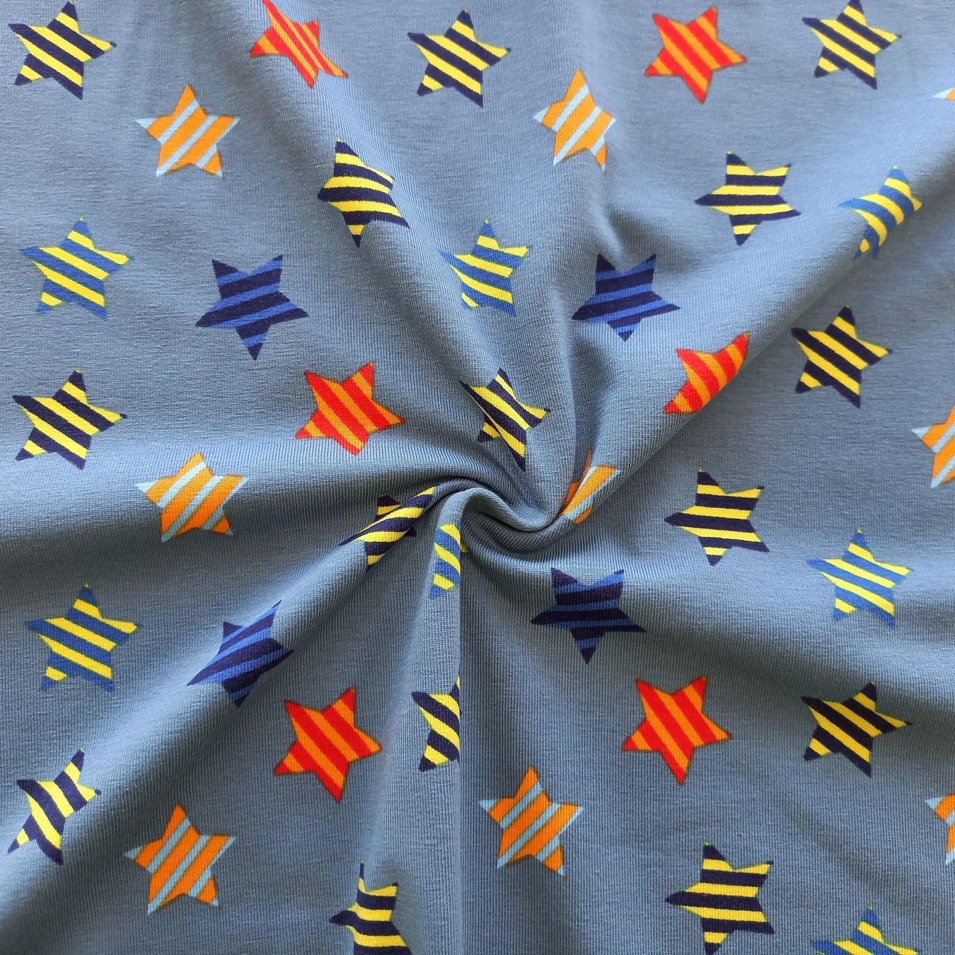 Stoffe: Jersey Sterne Streifen jeansblau – Neu und originalverpackt aus Winterthur von Kimbana 2