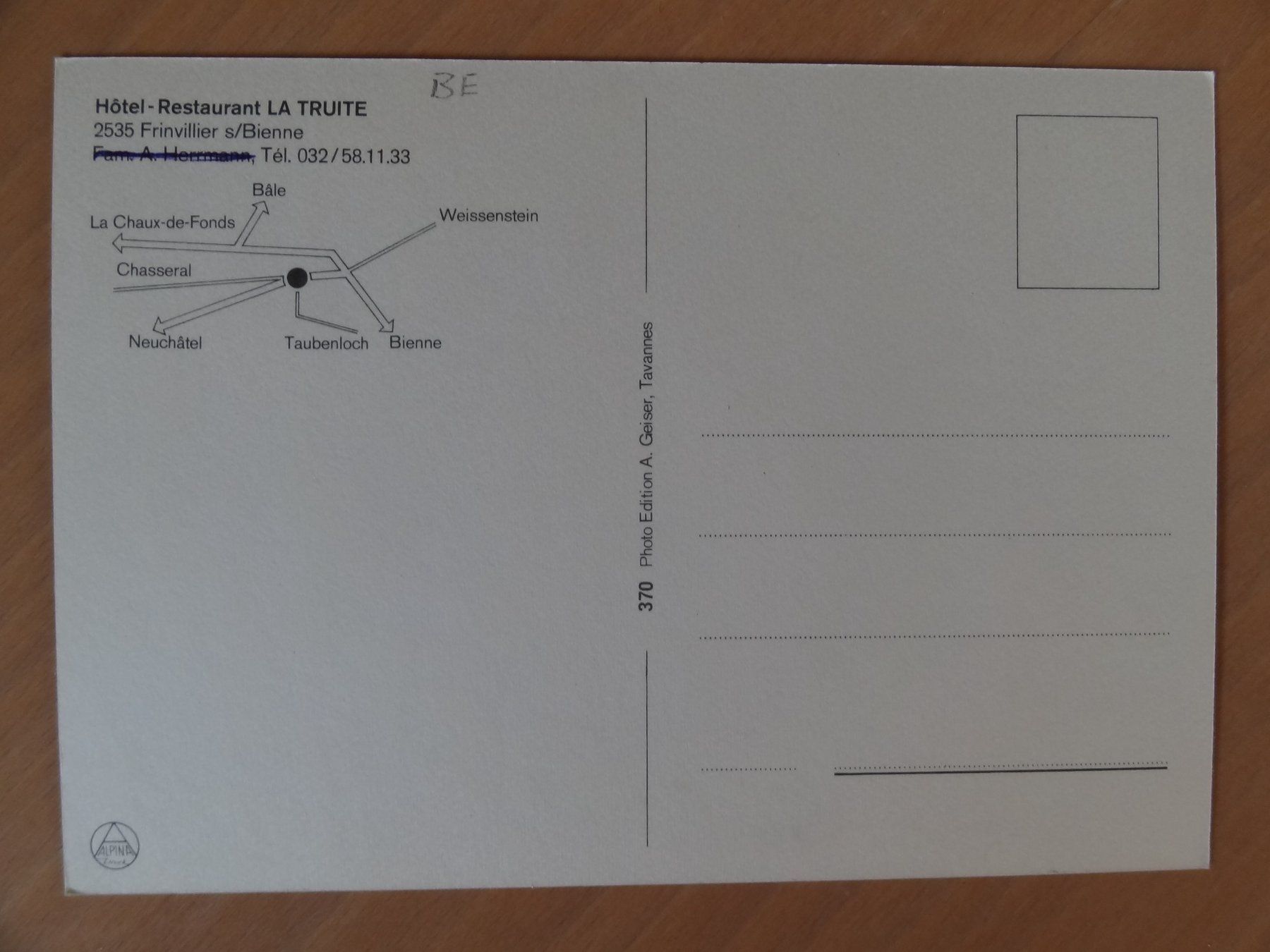 Ansichtskarten: Frinvillier - Hôtel-Restaurant La Truite – Gebraucht aus St Léonard von Riglin 2