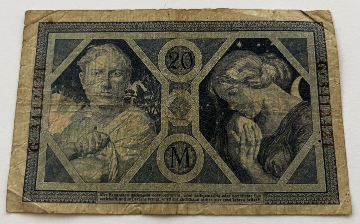 Banconote: Reichsbanknote 20 Mark 1915 – Usato da Algetshausen venduto da Carrhard 1