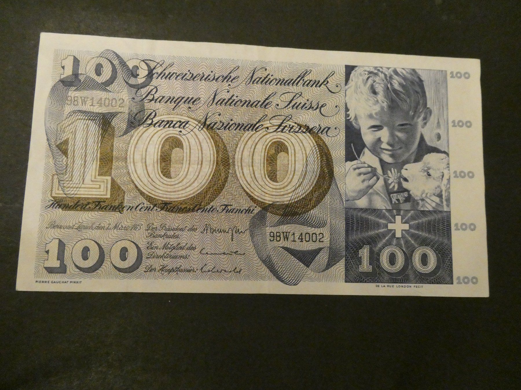 Banconote: Schweiz 1973, 100 Franken – Usato da Hinterforst venduto da Rohusri