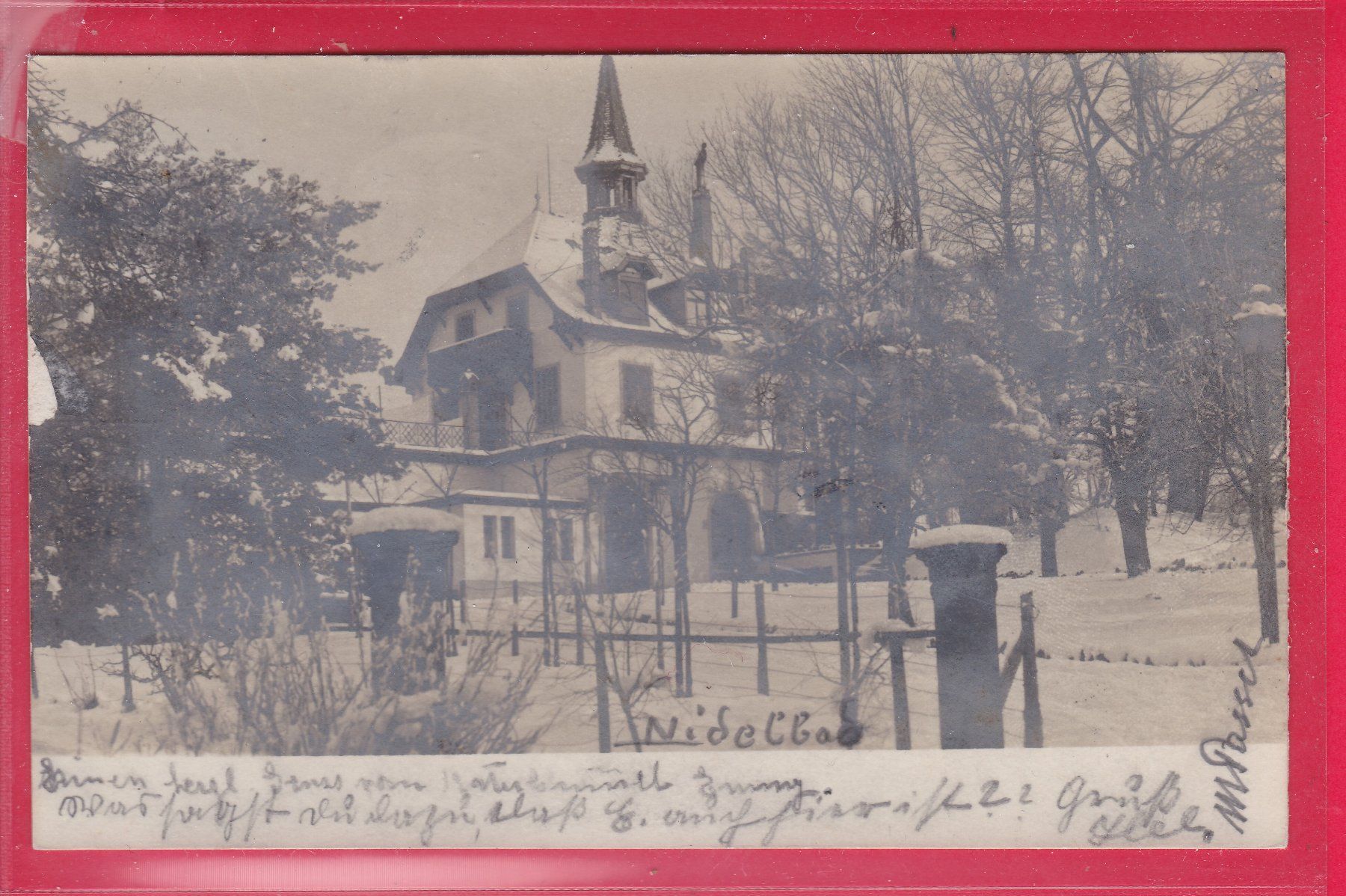 Ansichtskarten: NIDELBAD - RÜSCHLIKON, 13.2.1904 – Gebraucht aus Oberrieden von Gebirgsstelze
