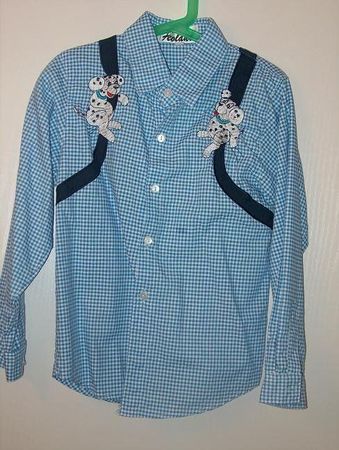 Neuw. Hemd blau/weiss kariert mit Hundeapplikation - Gr.104