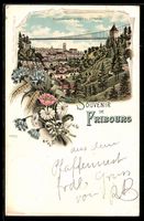Lithographie Fribourg, Pont du Gottéron et vue de la ville