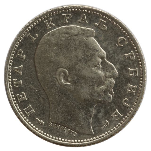 Tutti le monete: Serbien 1 Dinar 1915 Petar I. Silber – Usato da Rotkreuz venduto da Swiss-Coins 1