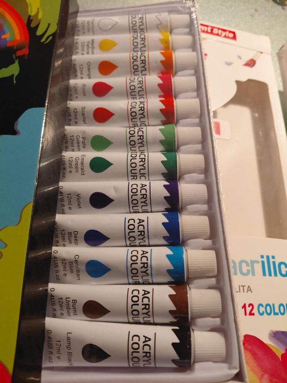 Colori: Set mit 48 Acrylfarben und 9x Pinseln zum Malen! set couleur – Nuovo e nell'imballaggio originale da Minusio venduto da graziano11 8