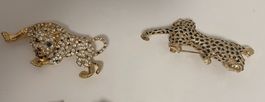 Vintage Panther Broschen Paar Gold Strass Leopard Set