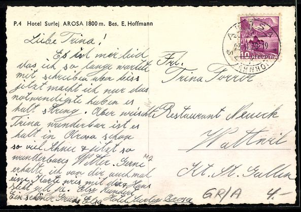 Cartoline postali: AK Arosa, Hotel Surlej Bes. E. Hoffmann – Usato da Berlin venduto da bartko-reher 1
