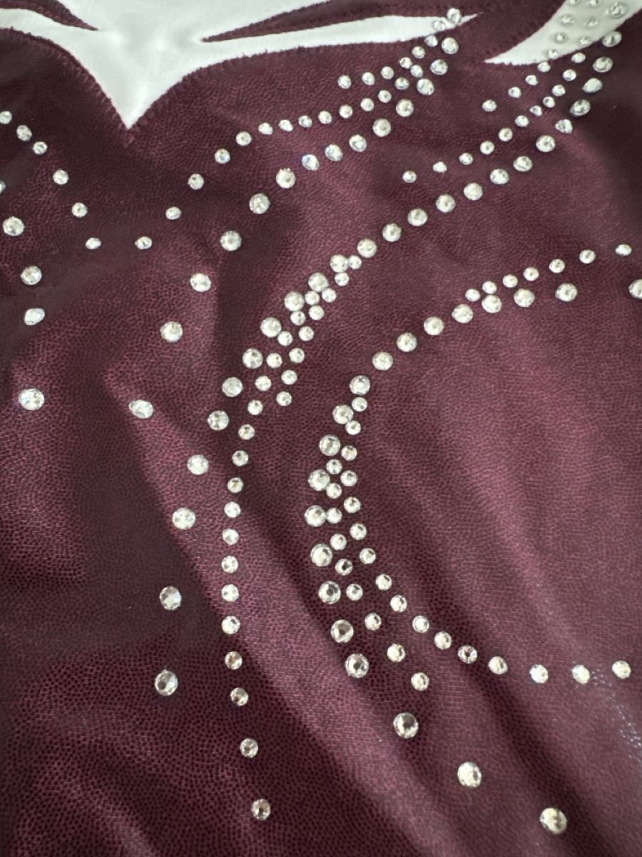 Scarpe, pantaloni & magliette da ginnastica: Turnkleid dunkelrot weiss Strass Grösse 152 – Usato da Kollbrunn venduto da Humberg07 1