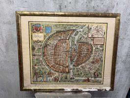 Alte Karte Paris Stadtplan gerahmt mit Figuren
48