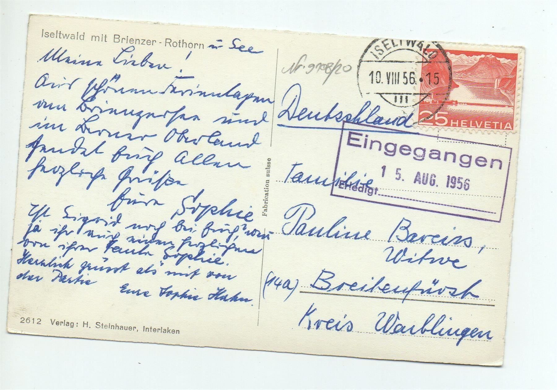 Cartoline postali: ISELTWALD mit Brienzer Rothorn – Usato da Jona venduto da philajona 1