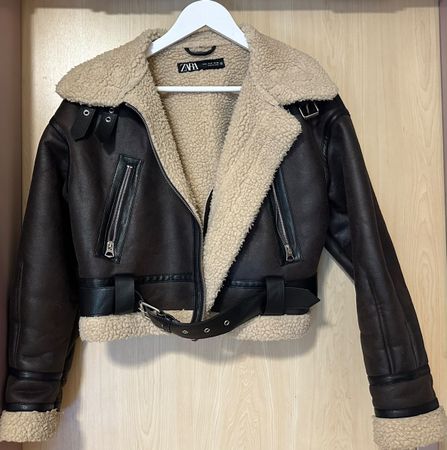 Leder Jacke mit Fell, Dunkelbraun