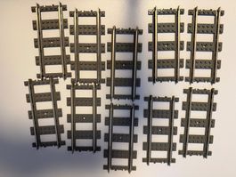 Lego Eisenbahn 9V Schienen gerade 10 Stück gebraucht