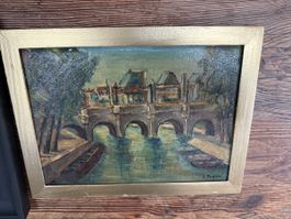 Tableau vintage signée S. Pagani - Paysage urbain parisien