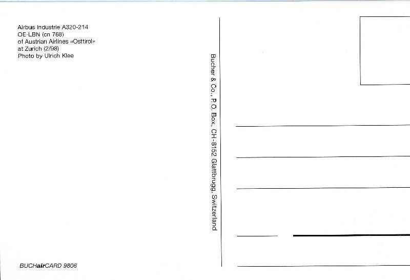 Cartoline postali: Zürich  A320-214 Austrian Airlines – Usato da Emmenbrücke venduto da teestube 1