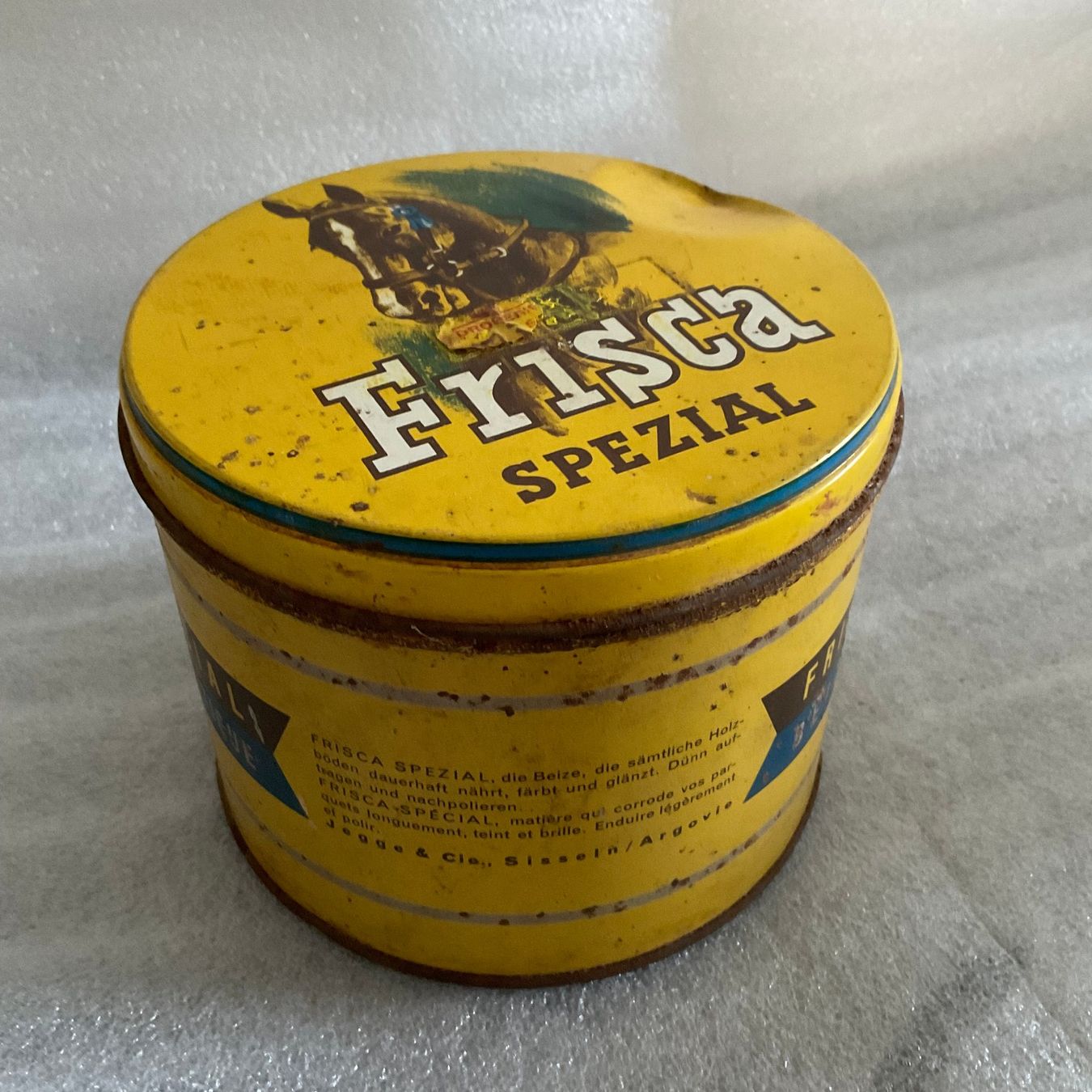 Tutte le decorazioni: Alte Blechbüchse FRISCA Beize und Wichse – Usato da Hasle b. Burgdorf venduto da Zappizepp